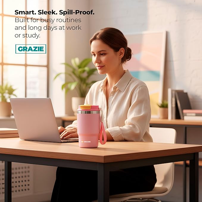 Insulated Stainless Steel Coffee Mug 16 oz with Sliding Lid Double Wall Vacuum Travel Tumbler for Hot and Cold Drinks Leakproof Portable Reusable Cup for Work Camping Hiking School Gym Candy Glow