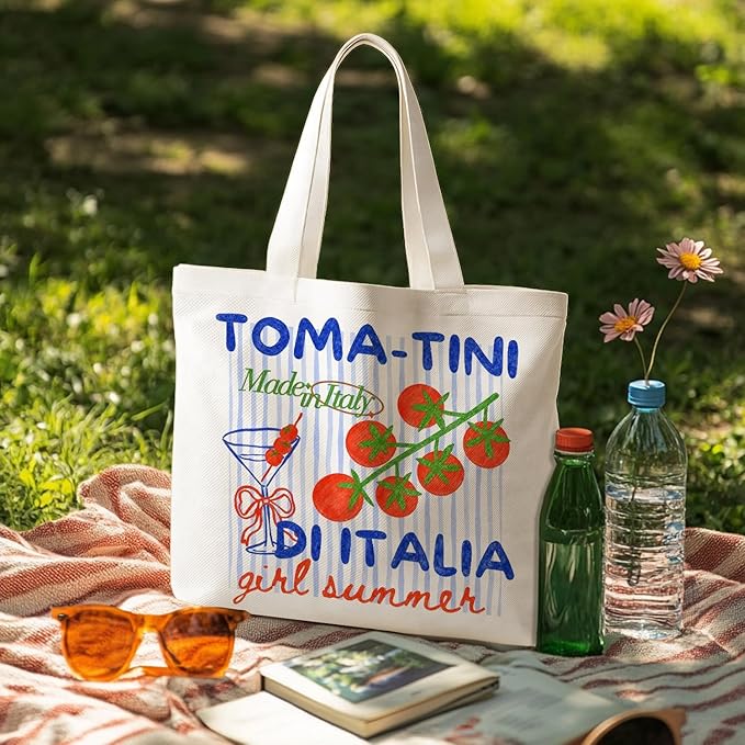 Animals-Flowers-Fruits-Bow Valentines Canvas Heart Tote Bag, Coquette Reusable Shopping Grocery Bags