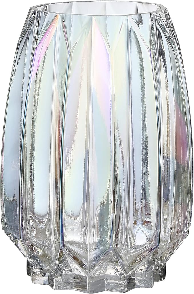 Colored Glass Vase Modern Ribbed Glass Vase for Flowers, Candles, and Decorative Accents - Tall/Short Glass Vase for Centerpieces Home Table Decor(Colored H7.87inch)