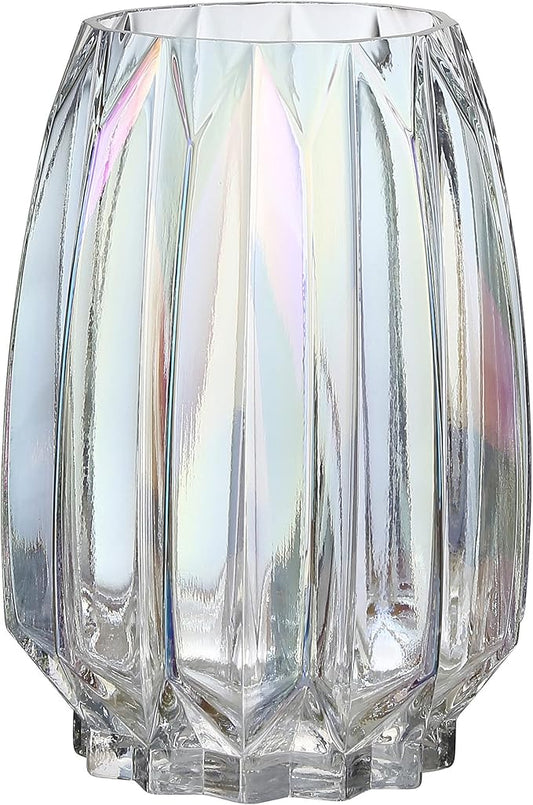 Colored Glass Vase Modern Ribbed Glass Vase for Flowers, Candles, and Decorative Accents - Tall/Short Glass Vase for Centerpieces Home Table Decor(Colored H7.87inch)