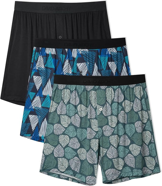 DAVID ARCHY Mens Underwear Bamboo Rayon Boxers for Men Breathable and Cool Men's Boxer Shorts with Button Fly 3 or 5 Pack