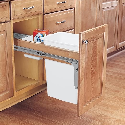 Rev-A-Shelf Top Mount Single Pullout Under Cabinet 35 Quart Kitchen Trash Cans with 150 Pound Rated Full-Extension Slides, 4WCTM-12DM1-175