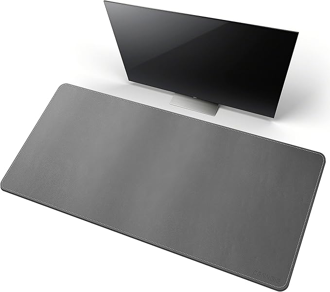 CENNBIE Leather Desk Mat,39.3x19.6 Extra Large Desk Pad Blotter Protector, Extended Non-Slip Mouse Pad, Waterproof PU Leather Desk Mat on top of desks Large for Office and Home (Grey)