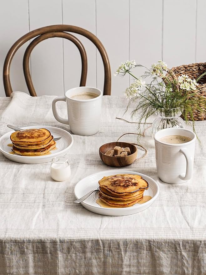 LE TAUCI Dishes Set with Mugs for 4, Stoneware Plates and Bowls Set, 10" Dinner & 8" Salad Plates, 6" Bowls, 18 oz Cups, Stackable, Microwave & Dishwasher Safe Ceramic Dinnerware, 16-Piece, White