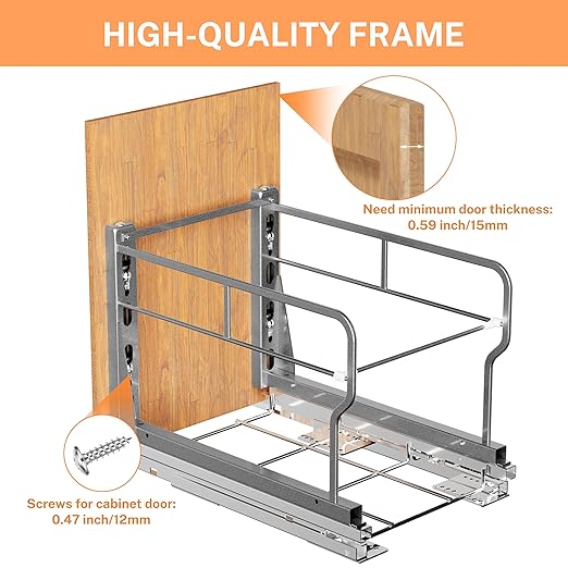 YJHome Pull Out Trash Can Under Cabinet with 2 * 10Gal Garbage, Cabinet Trash Can Pull Out Kit with Soft-Close Slides, Under Sink Trash Can with Door Mounting Kit for Minimum Opening 18" W