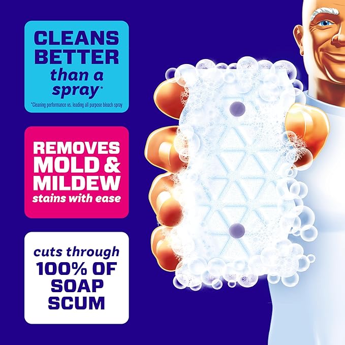 Mr. Clean Magic Eraser Sponge, Bathroom Cleaner, Soap Scum Shower & Tub Cleaner, 2 in 1 Bath, 7ct
