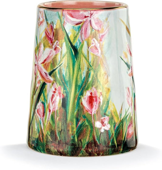 DEMDACO Elisabeth Hays Collection Everyday Watercolor Floral Stems Picked with Love Green Round 2 x 3 Stoneware Petite Decorative Bud Vase for Single Stems, Small Flowers & Home Decor