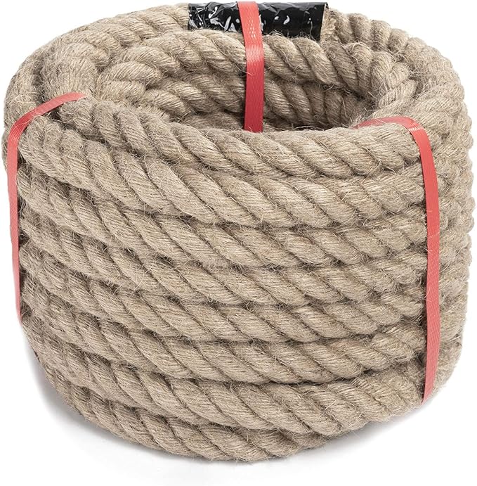 Jute Rope 1 Inch 49 Feet Twisted Hemp Rope for Crafts, Climbing, Hammock, Nautical, Tug of War, Railings, Landscaping, Home Decorating (1 inch x 49 ft)
