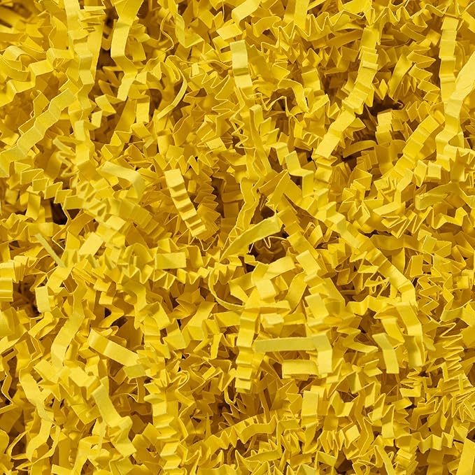 Mefleet 2 LB Crinkle Cut Paper Shred Filler Yellow Crinkle Shredded Paper for Gift Box - Gift Basket Bag Filler - Grass Cushion Stuffing for Christmas Holiday Packaging Wrapping