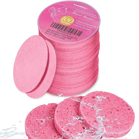 GAINWELL 100PCS Compressed Facial Sponges, Cleansing, for Personal Spa Esthetician Use, Pink