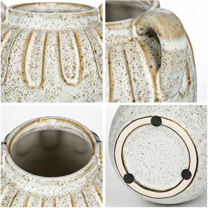 Vintage Ceramic Vase with 2 Handles,Farmhouse Boho Vase for Home Decor, Petal-Like Pluting Rustic Vase for Flower, Centerpiece Table Decoration 6.1 Inch