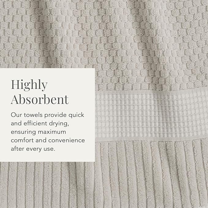 NY Loft 100% Cotton Bath Towel 4 Pack | Super Soft & Absorbent Quick-Dry Bath Towels 30" x 52" |Textured and Durable Cotton | Trinity Collection (4 Pack Bath Towel, Quiet Grey)