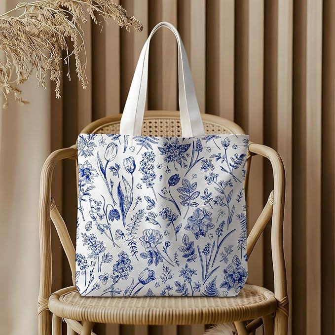 Animals-Flowers-Fruits-Bow Valentines Canvas Heart Tote Bag, Coquette Reusable Shopping Grocery Bags