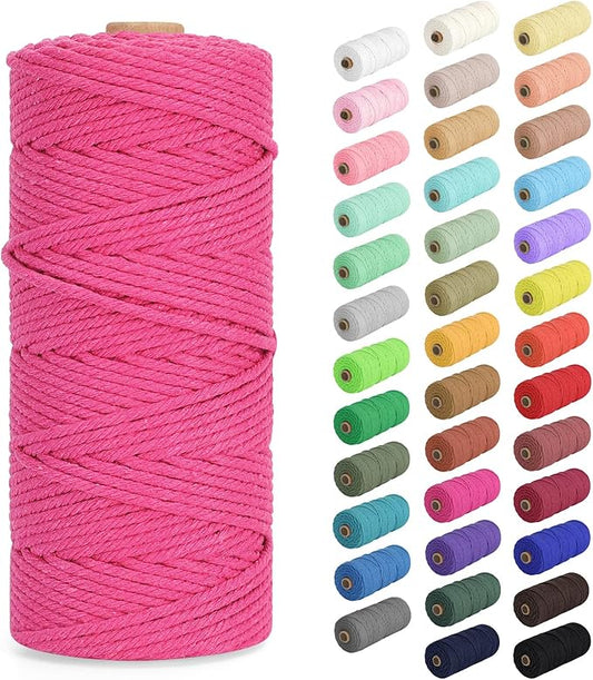 Macrame Cord 2mm x 220Yards (656Feet), Natural Cotton Macrame Rope - 2 Strands Twisted Macrame Cotton Cord for Wall Hanging, Plant Hangers, Crafts, Gift Wrapping and Wedding Decorations, Rose Red