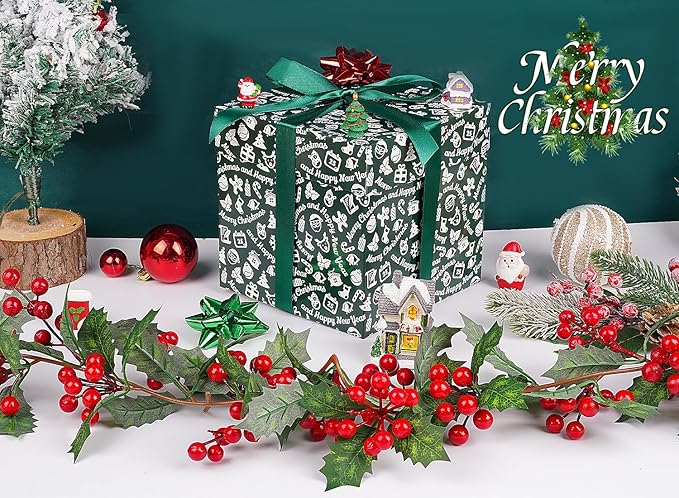 Jaywayang 5 Pack Green Christmas Gift Boxes with Lids, Ribbons and Tissue Papers Square Gift Boxes - 7.1 Inch - Presents Wrapping Christmas Gift Holiday New Year Party Favor Boxes.