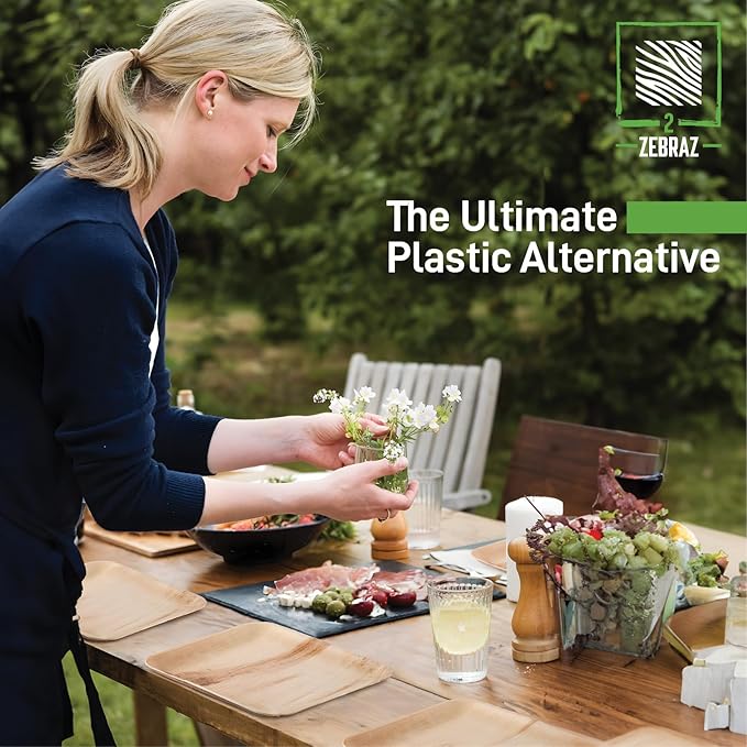 Premium Palm Leaf Disposable Plates – 50pc Square Set: 25pc 10” and 25pc 7”, Heavy-Duty, Microwave Safe, Natural Alternative to Plastic, Ideal for Parties, Weddings, Events, and Everyday Use
