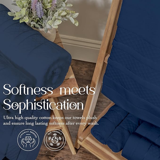 Premium Towel Set: Super Absorbent, Quick-Drying, Soft, Plush. Features Hanging Loop, Fade-Resistant, eco & Skin-Friendly Dyes. Luxury Dobby Design for Bath or spa. (Navy, 6 Pc Set)