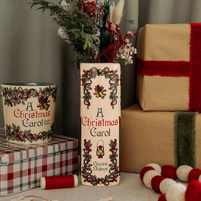 Steel Mill & Co Original Large Book-Shaped Decorative Vase, Ceramic Vases for Holiday Home Decor, Festive Bookshelf Decor, Unique Vase for Book Lovers (A Christmas Carol)