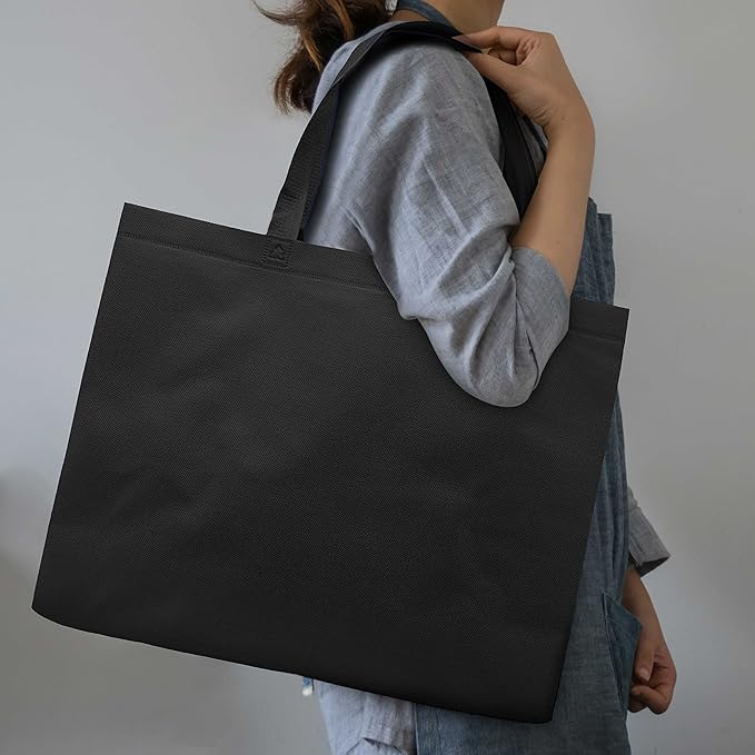DISCOUNT PROMOS Jumbo Sized Tote Bags Set of 10, Bulk Pack - Reusable Grocery Bags, Shopping Bags, Promotional Item Totes for Women - Black
