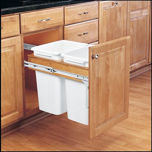 Rev-A-Shelf Top Mount Double Pullout Under Cabinet 35 Quart Kitchen Trash Cans with 150 Pound Rated Full-Extension Slides, 4WCTM-18DM2-175