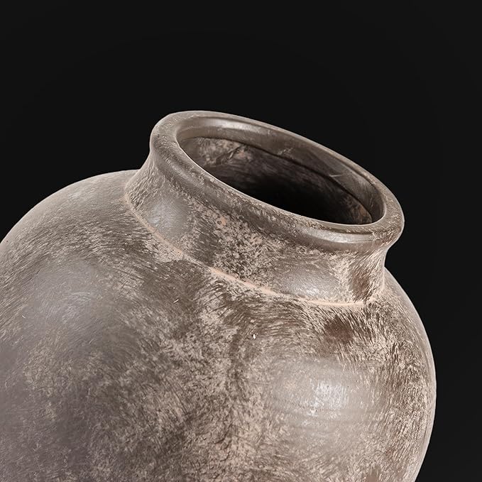 Ceramic Flower Vase, 6 Inch Small Rustic Farmhouse Vase Decorative Vase Short Pottery Vases for Home Decor Table Living Room Entryway Mantel Bookshelf Bedroom Bathroom Kitchen - Brown