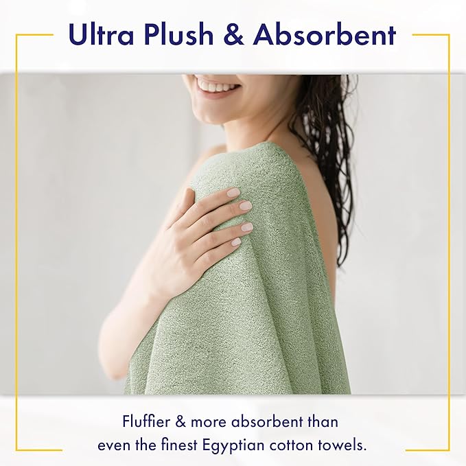 Ultra Soft & Plush Viscose from Bamboo Bath Towels - 700 GSM Luxury Bath Towels - 6 Piece Set - Super Absorbent & Quick Drying (Eucalyptus Green)