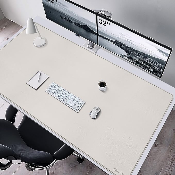 CENNBIE 59" x 27.5" 4XL Super Large Desk Mat - Mega Size Premium Vegan Leather Desk Pad - Ultra Ergocomfort Technology (Cream)