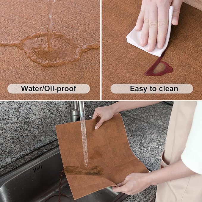 Homaxy Faux Leather Heat Resistant Placemats for Dining Table Set of 6, Waterproof Wipeable Washable PU Table Mats, Easy to Clean Anti-Slip Place Mats, 11.8 x 17 Inch, Brown
