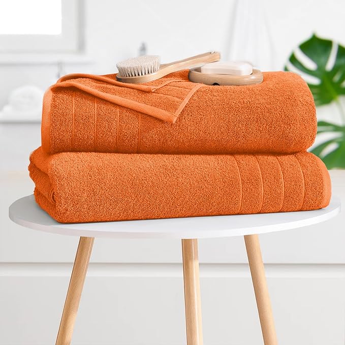 DAN RIVER Bath Towels Set of 4, 30 x 60 Inches, 100% Cotton, Larger & Lighter Weight, Quicker to Dry, Super Soft and Absorbent, Ideal Hotel Towels for Daily Use, Orange