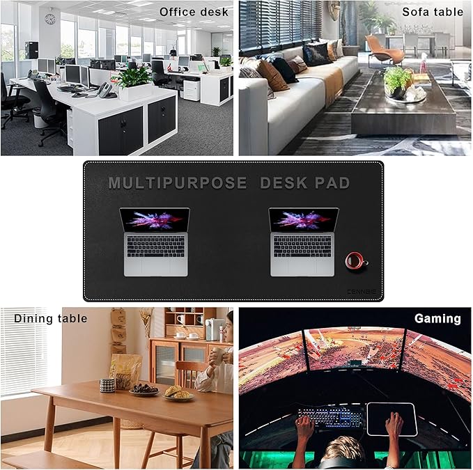 CENNBIE Leather Desk Pad Large, 55.1" x 27.5" Desk Mat Blotter Protector, Extended Non-Slip Mouse Pad, Waterproof PU Leather Desk mat for Desktop Office and Home (Black)