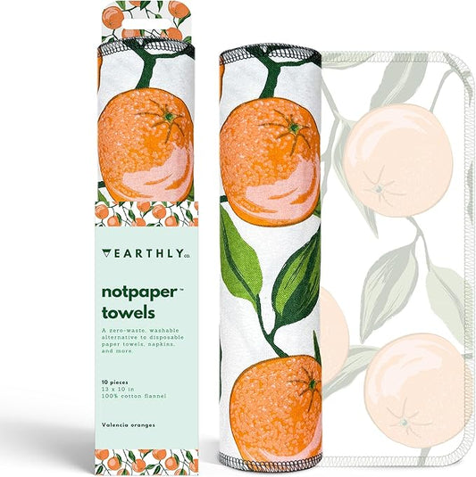 Reusable Paper Towels - 10 Pack - Roll of Washable Cotton Cloth Paper Towels - Paperless Reusable Napkins Cloth Washable - Absorbent + Long Lasting - Zero Waste Products - (Valencia)