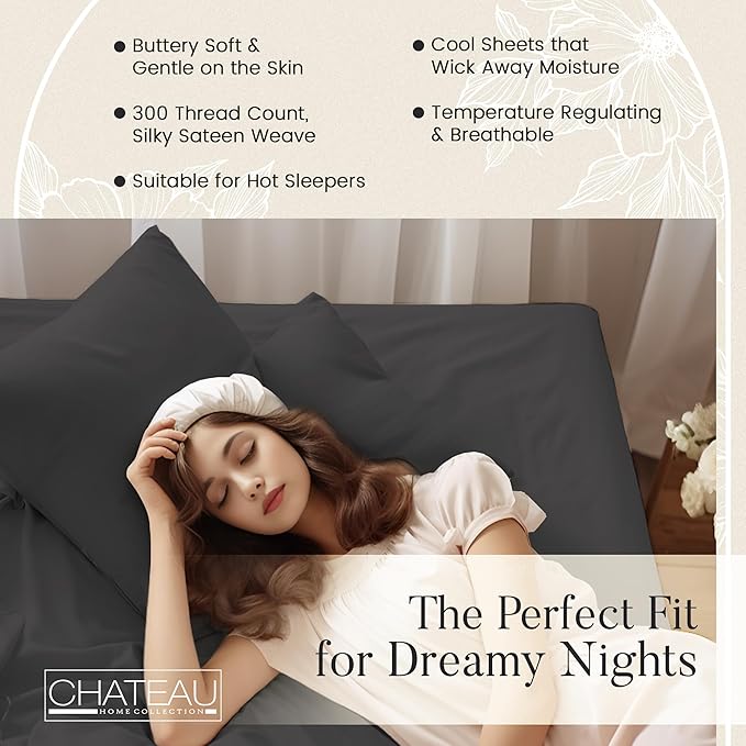 Organic Cotton Sheets Queen Sheet Set Deep Pocket,100% Cotton Bed Sheets Queen Size Set, No Pill Soft & Comfy Naturally Cool Breathable Elasticated Sheet & Pillowcase Sets- Charcoal