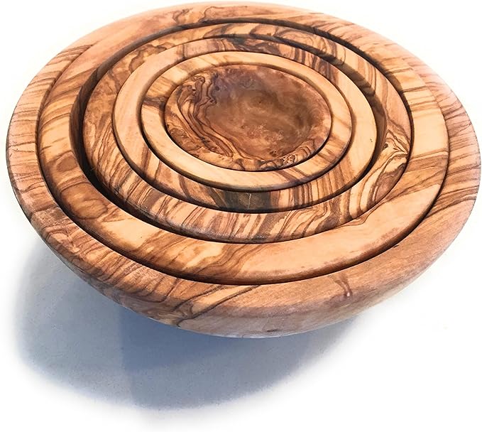 Nesting Set of 6 Artisan Olive Wood Serving Bowls. Unique Handmade Decorative Serve-ware for Fruit, Salad, Snacks, Condiments, Any Food. Small Mini Bowl 2" to Large 5.5-6.5"
