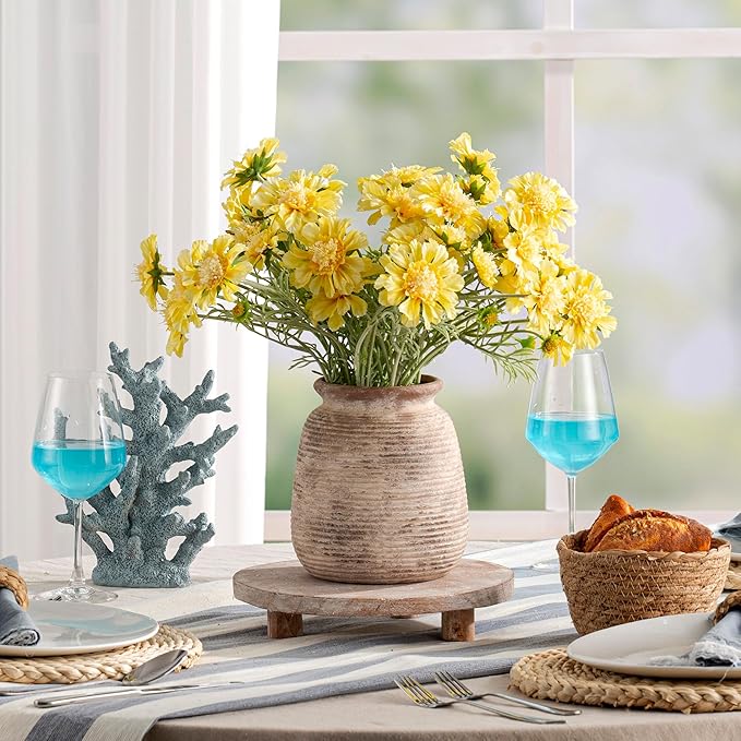 Ceramic Small Flower Vase, 6“ Rustic Farmhouse Vases Home Decor, Short Pottery Decorative Pampas Vase for Table Living Room Entryway Mantel Bookshelf Bedroom Bathroom Kitchen-Rustic