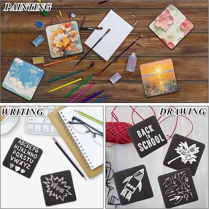 36PCS Slate Coasters Bulk Black Stone Coasters Square Slate Coasters 4 inch Slate Stone Cup Coaster Set for Drink Bar Kitchen Home Blanks with Anti-Scratch Bottom