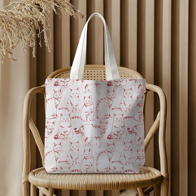 Animals-Flowers-Fruits-Bow Valentines Canvas Heart Tote Bag, Coquette Reusable Shopping Grocery Bags