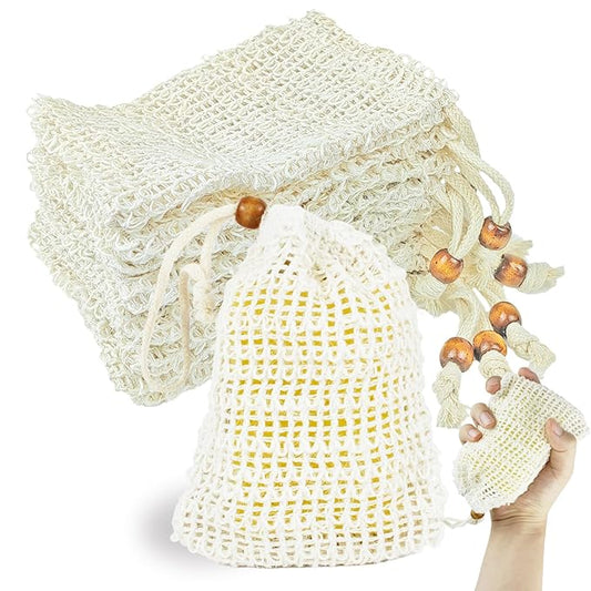 8 PCS Beige Soap Saver Bag Natural Sisal Soap Bag Pouch for Foaming and Drying Soap Holder for Shower Exfoliating Mesh Soap Bag
