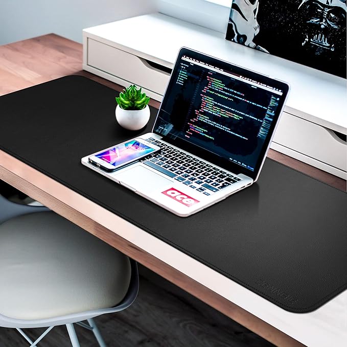 CENNBIE Leather Desk Mat,55" x 19.6" Extra Large Desk Pad Blotter Protector, Extended Non-Slip Mouse Pad, Waterproof PU Leather Desk Mat on top of desks Large for Office and Home (Black)