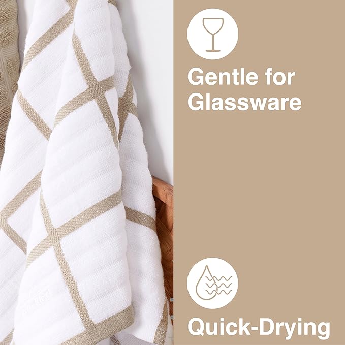 All-Clad Checked Kitchen Towel: Highly Absorbent, Super Soft Long Lasting - 100% Cotton, 17"x30" Tea Towel for Cleaning & Drying Dishes, Pans, Glassware, or Countertops, (1-Pack), Cappuccino