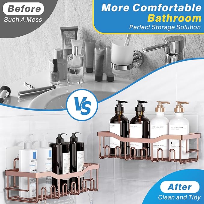 EUDELE Shower Caddy 2 Pack,Adhesive Shower Organizer for Home Decor&Kitchen Organizers,No Drilling,Rustproof Stainless Steel Bathroom Shelf Organizer
