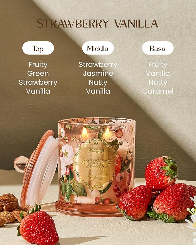 M&SENSE Strawberry Vanilla Scented Candle, Natural Soy Candle 12.7oz 75 Hour Long Lasting Slow Burning, Fall Winter Relaxing Aromatherapy Thanksgiving Christmas Housewarming Gift Gift for Women