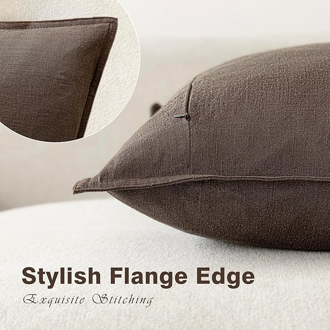 Foindtower Pack of 2, Decorative Linen Soild Throw Pillow Covers Soft Accent Cushion Case Boho Farmhouse Neutral Pillowcase for Couch Sofa Bedroom Living Room Home Decor 16 x 16 Inch Reddish Brown