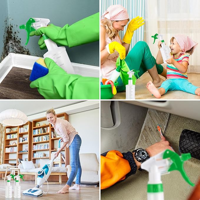 Eccliy 12 Pcs 16 Oz Plastic Spray Bottle, Adjustable Empty Reusable Sprayer for Cleaning, Planting, Water, Bathroom and Kitchen, BBQ, Commercial and Residential (Green,Measurement)