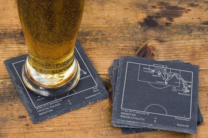 Greatest Brighton & Hove Albion Plays: Slate Coasters (Set of 4) | Best Gift Idea for Sports Lovers | Brighton & Hove Albion Historic Moments Gifts