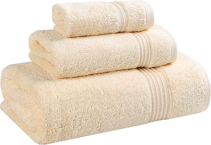 Superior Egyptian Cotton 3-Piece Towel Set, Basic Towels For Bathroom, Home Decor, Guest Bath, Shower, Apartment, Included 1 Face, 1 Hand, 1 Bath Towel, Washcloth, Quick Dry, Canary