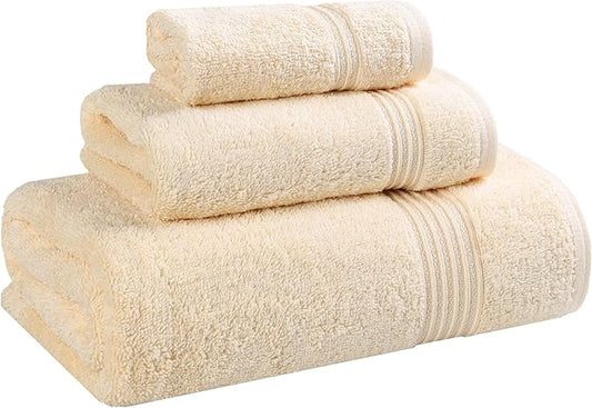 Superior Egyptian Cotton 3-Piece Towel Set, Basic Towels For Bathroom, Home Decor, Guest Bath, Shower, Apartment, Included 1 Face, 1 Hand, 1 Bath Towel, Washcloth, Quick Dry, Canary