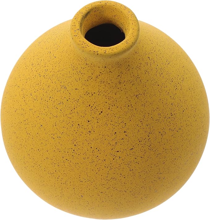 Rustic Ceramic Flower Vase for Floral Arrangement Corrosion-Resistant Stoneware Vase Yellow Ceramic Dried Flower Holder for Home Decor Living Bedroom and Table Centerpiece
