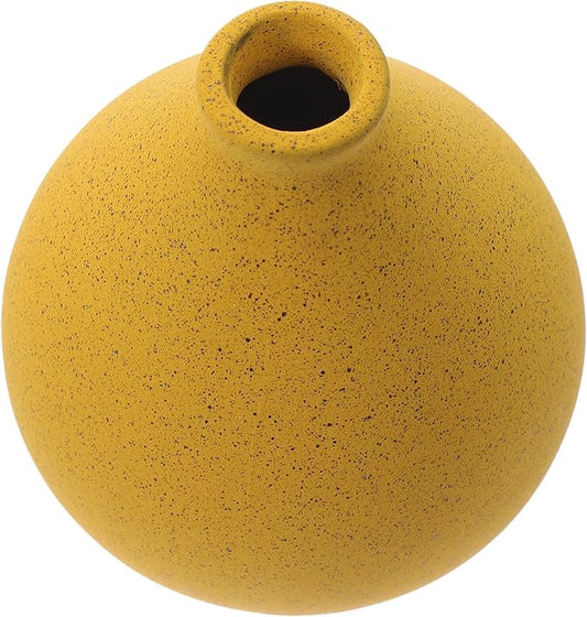 Rustic Ceramic Flower Vase for Floral Arrangement Corrosion-Resistant Stoneware Vase Yellow Ceramic Dried Flower Holder for Home Decor Living Bedroom and Table Centerpiece