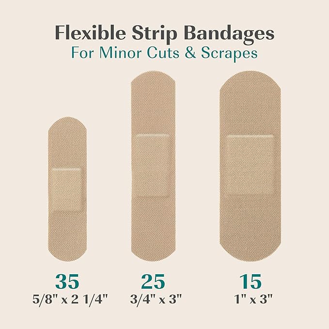 FEBU Eco-Friendly Bamboo Fabric Bandages | PFAS Free Flexible Fabric Bandages | Natural Hypoallergenic Bandage for Scrapes, Cuts & First Aid | Fully Compostable, Latex Free Bandage | 75 Count Strip
