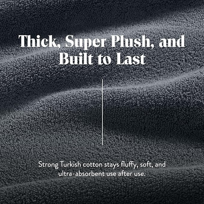 Brooklinen Super-Plush Turkish Cotton Bath Towel Set - Includes 4 Bath Towels Cotton, 820 GSM, Highly Absorbent, Machine Washable, Perfect for Home & Bathroom (Slate Grey)